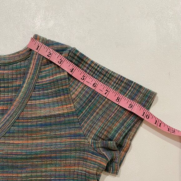 Madewell Multicolor Striped Ribbed V-Neck Cropped Tee Women’s XL - Picture 6 of 6